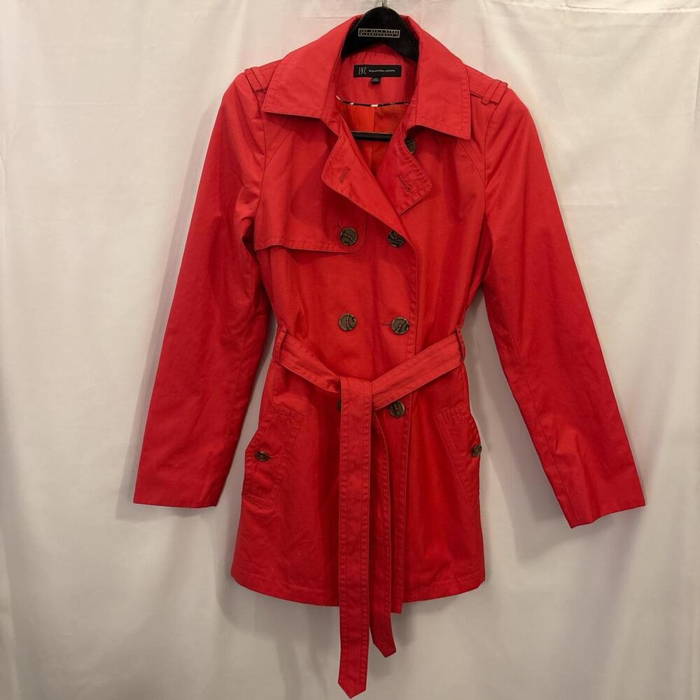 INC International Concepts Red Pink Trench Coat Jacket Size Medium